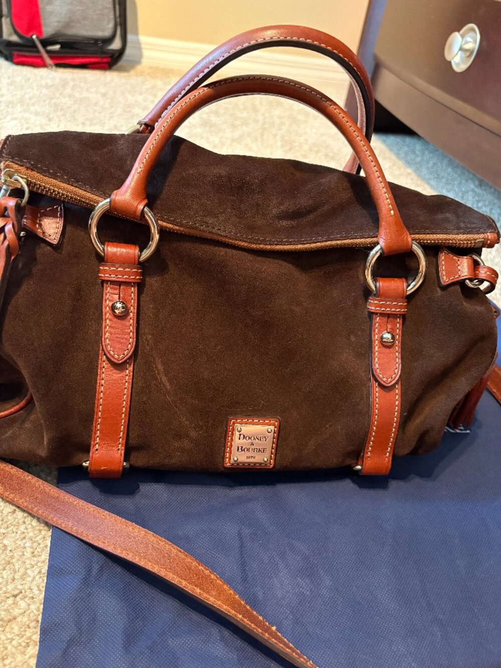 Brown Suede Dooney & Burke Florentine Satchel Bag